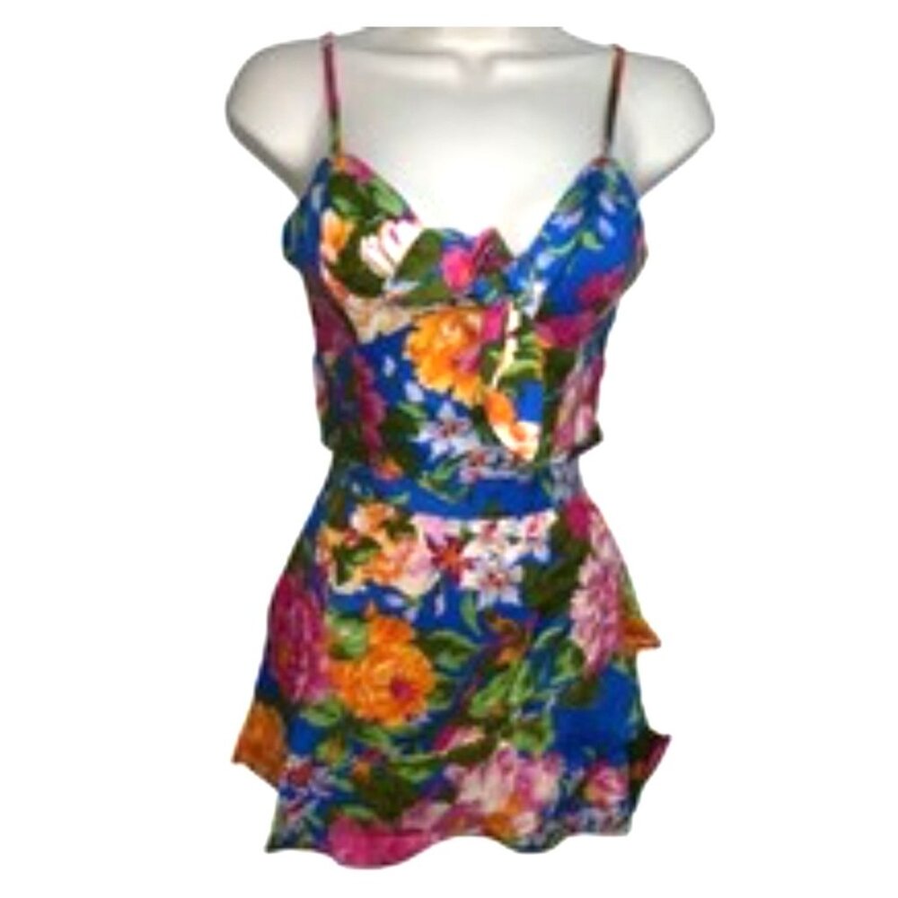 Lottie & Holly BOG Collective NWT Peep Stomach Floral Romper Sz Small Womens Blu